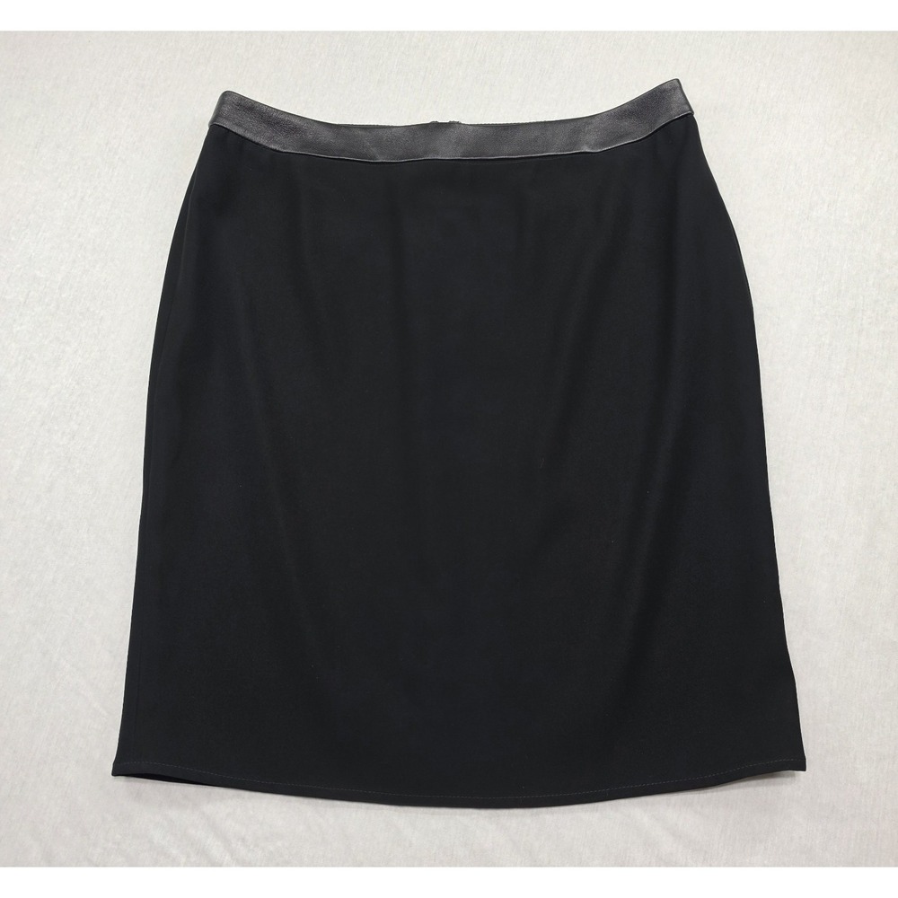 Yeohlee NY Minimalist Black High-Waist Skirt with Genuine Leather Trim Size‎ 12